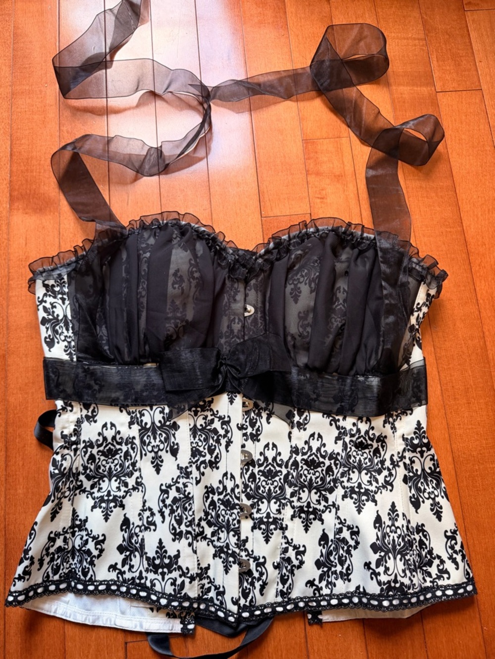 Corset story - Damask Bustier Corset with real steel bonds and halter ribbons